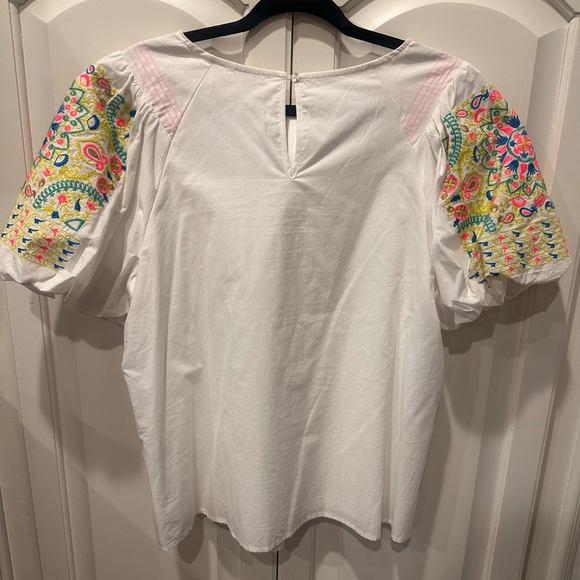 Jodifl white embroidered puff sleeve blouse top NWT large colorful festive - Picture 5 of 6